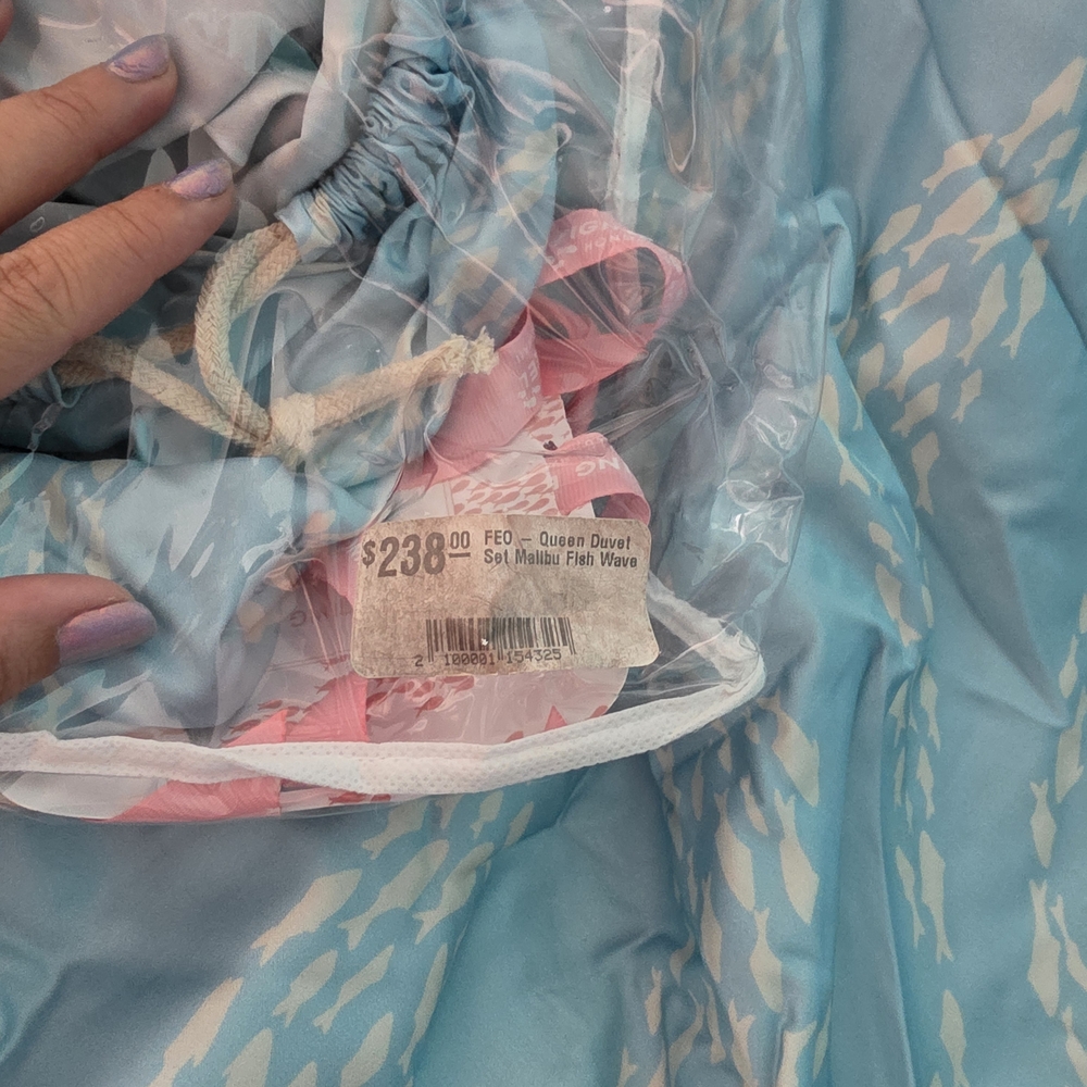 NEW Fighting Eel Queen Fitted Sheet Only  Malibu Fish Wave - Blue Bamboi Fabric